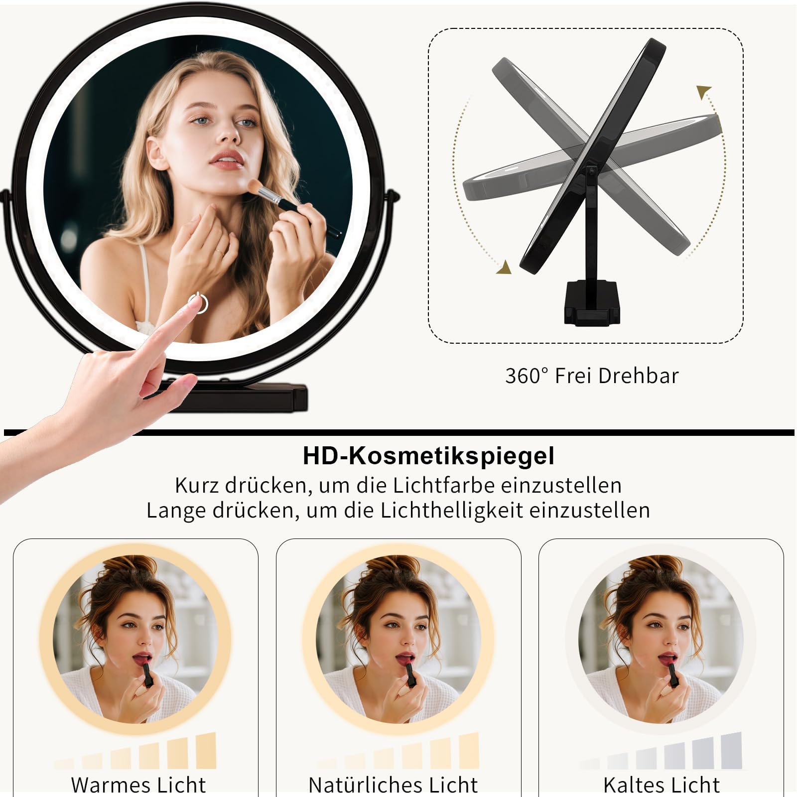 Schminktisch mit Spiegel, 360° Drehbarem, Flexible Montage