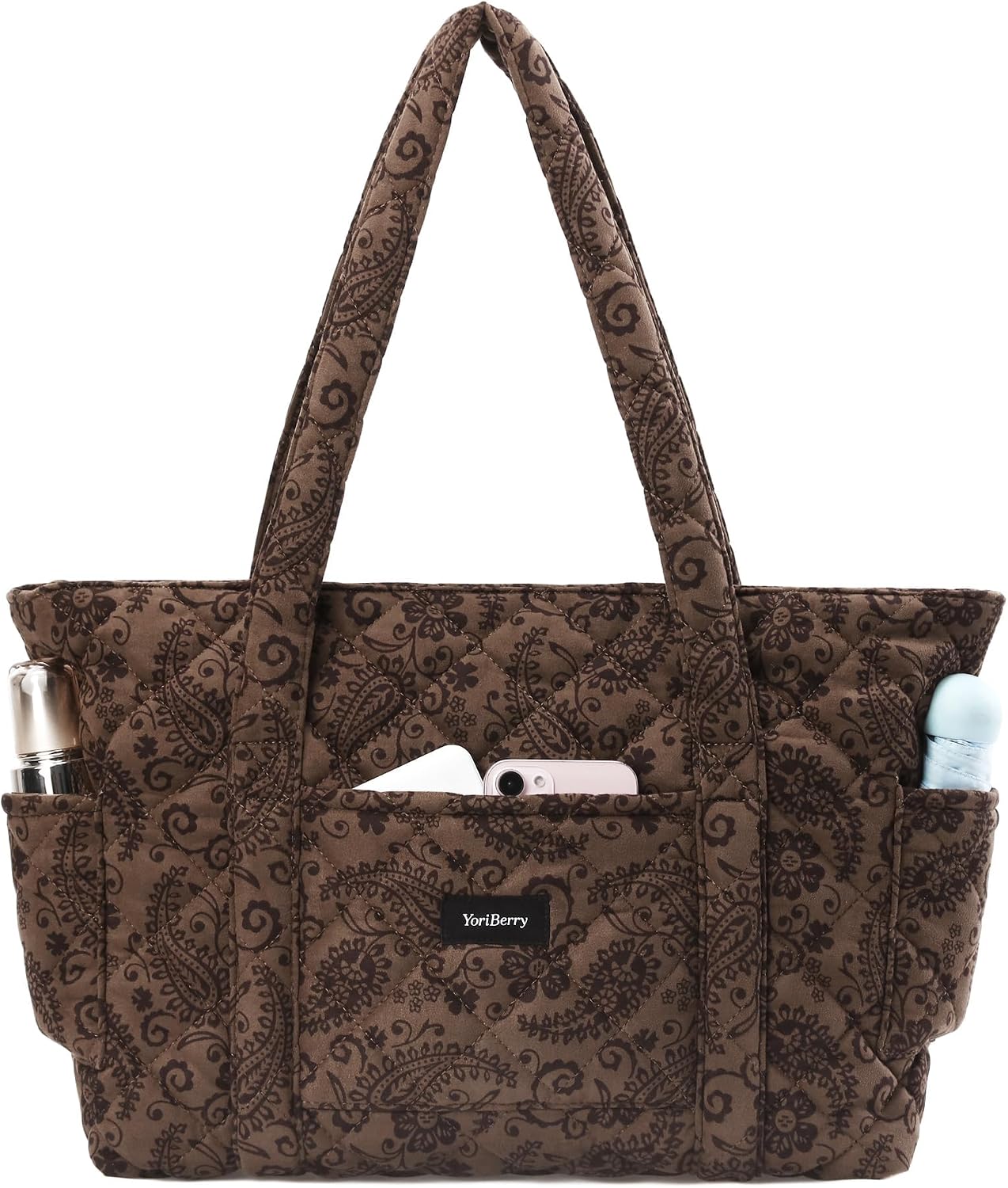Quilted Leopard Tote Bag for Women, Cheetah Tote Bag with Zipper & Wet Pockets, Medium Quilted Cotton Shoulder Bag