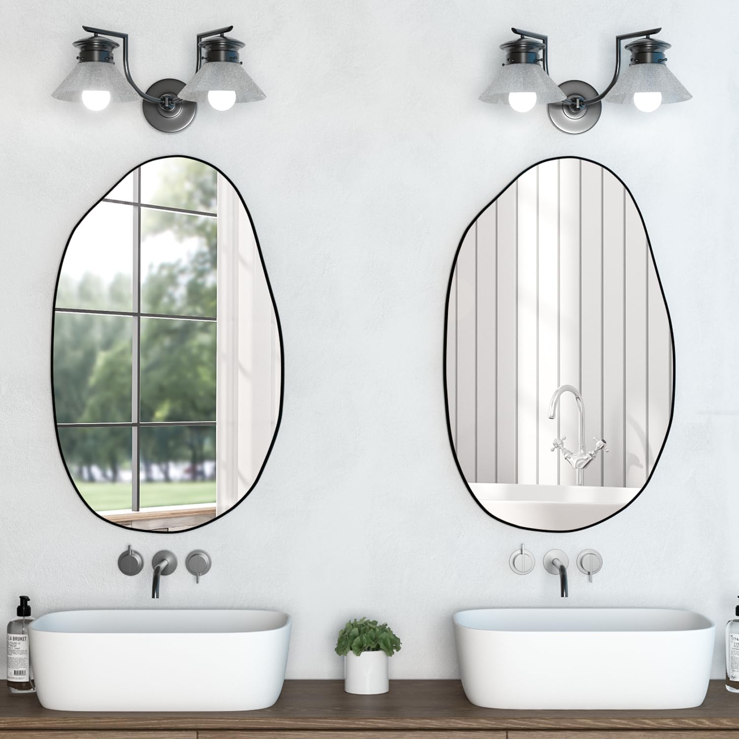 Irregular Wall Mirror Asymmetrical Mirror,Wall Mounted Mirror,for Bathroom,Bedroom,Living Room,Entryway,Decorative Modern Wall Decor,(Black, 33.5''x20.5'')