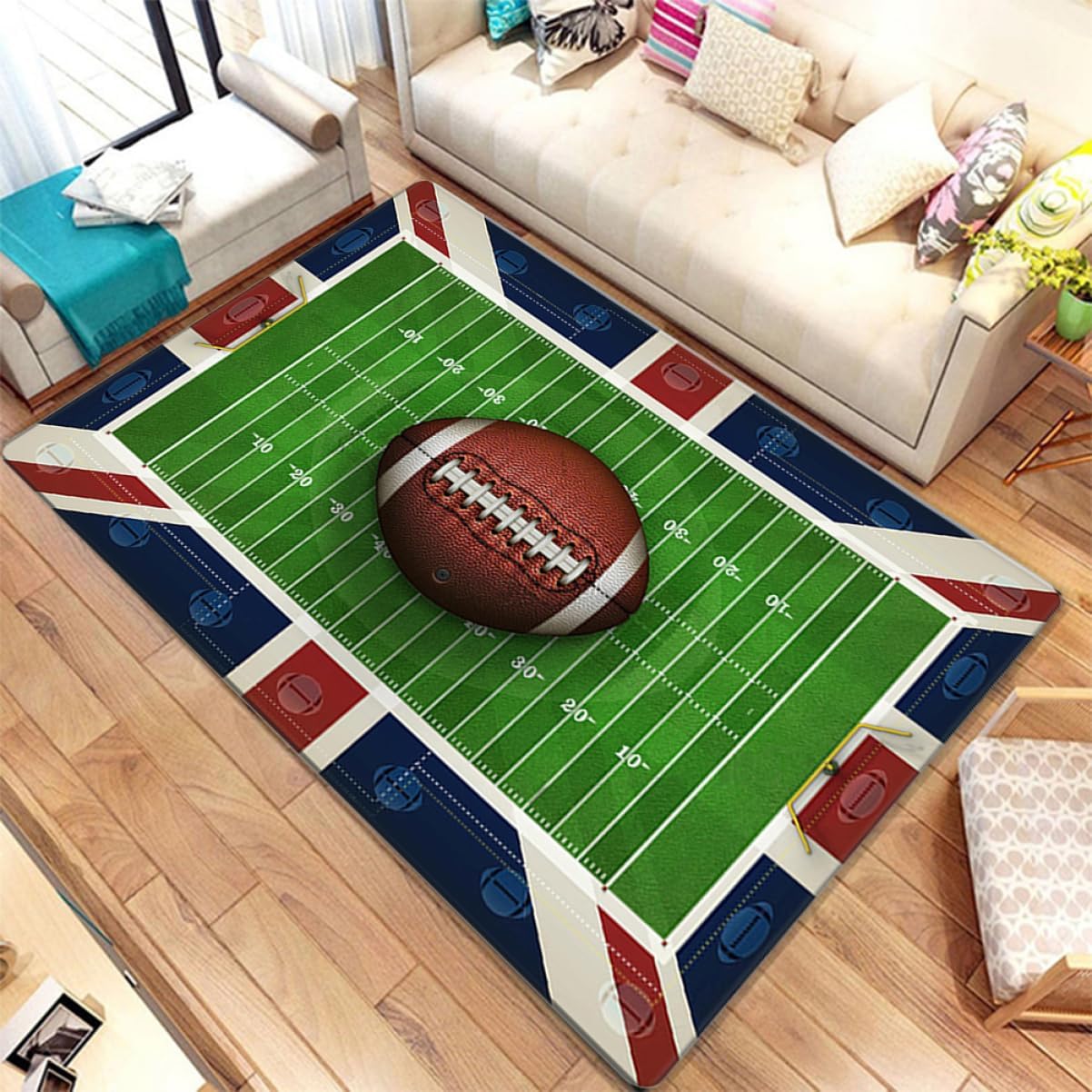ABOOFAN Polyester Football Field Floor Mat Non- Playmat for Boys and Girls Room Bathroom Soft and Comfortable Rug for High Traffic Areas Washable and Easy to Clean for Nursery and Play