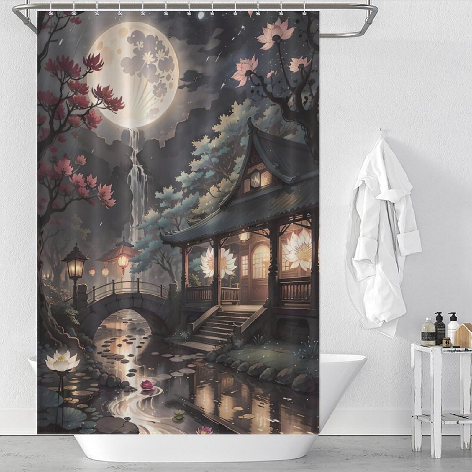 Rideau de douche de style japonais en textile de haute qualité