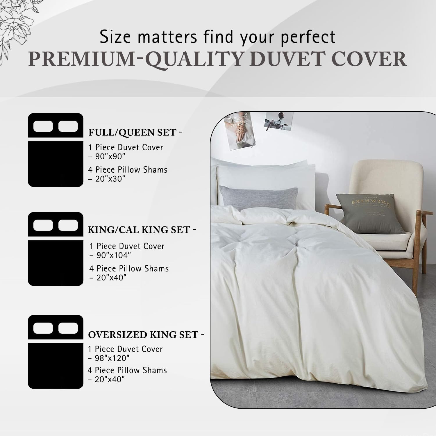 5 Pc Duvet Cover Set King/Cal. King 100% Egyptian Cotton 1000 Thread Count Quilt Cover 90" x 104" Sateen Weave Luxury Hotel Quality Duvet Covers with Zipper Closure & Corner Ties - White - Image 3