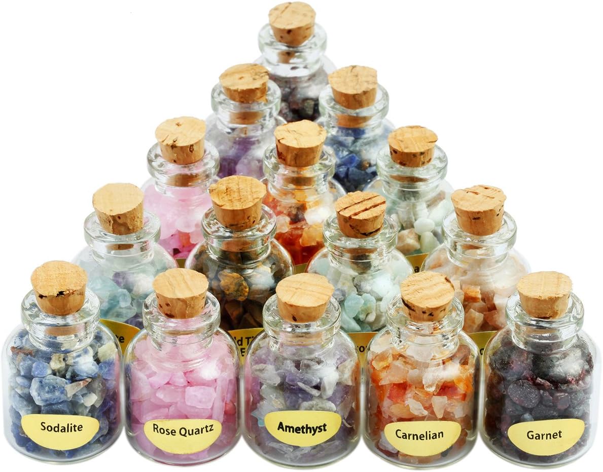 SUNYIK 9 Mini Gemstone Bottles Chip Crystal Healing Tumbled Gem Reiki Wicca Stones Set