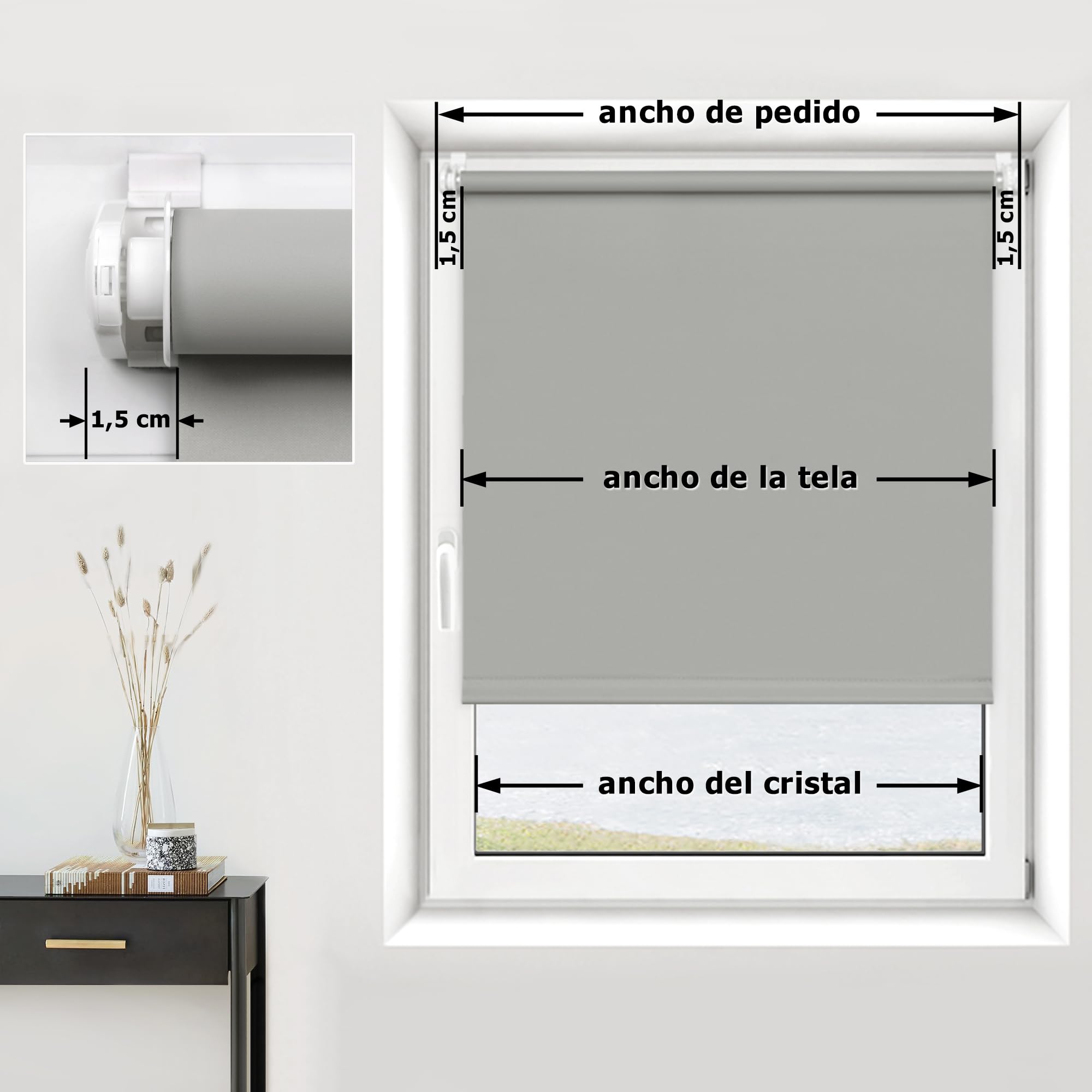 Victoria M. Klemmfix Estor Opaco Enrollable para Puertas y Ventanas, Fijación sin Taladrar, 65 x 150 cm, Gris