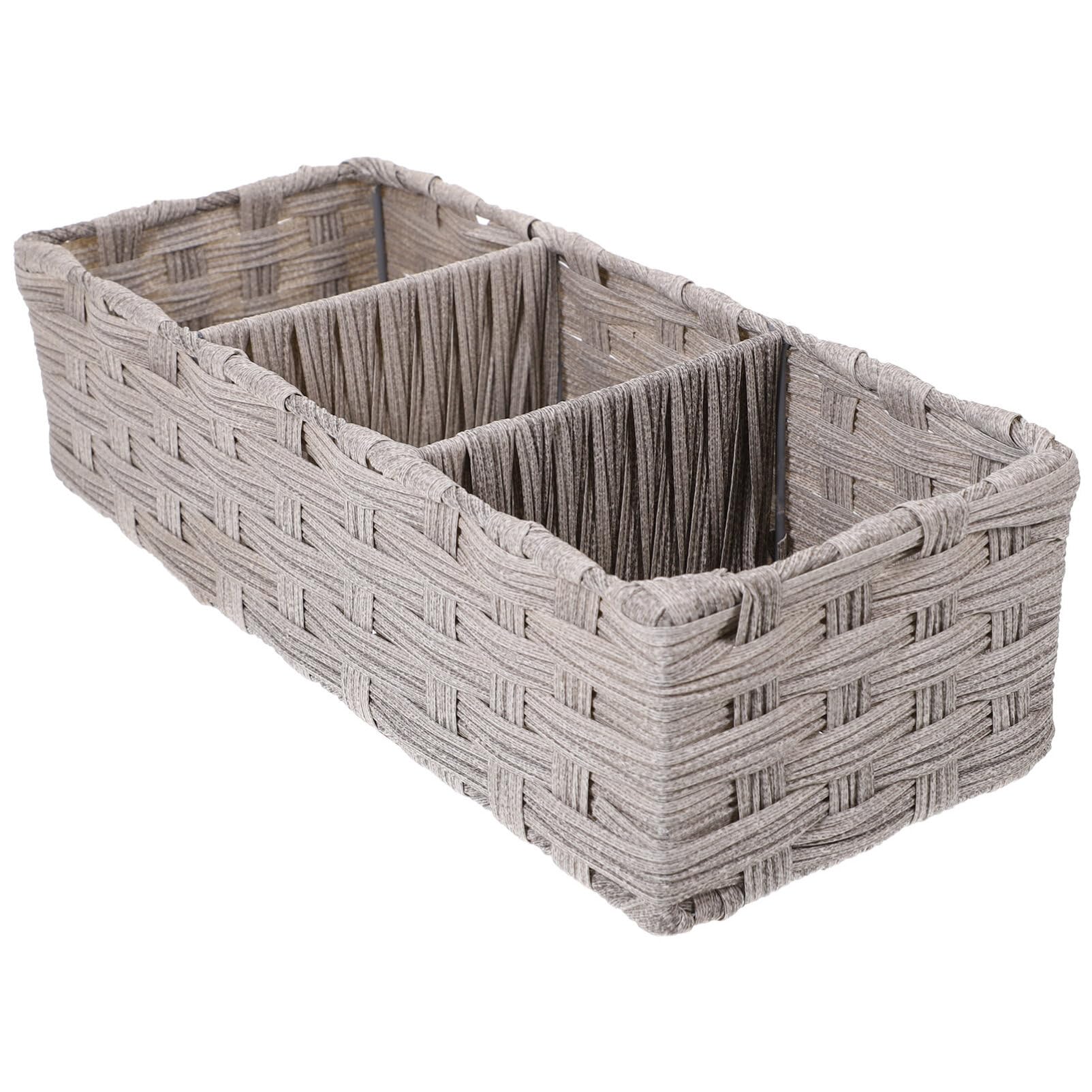 Cabilock Storage Container Woven Storage Basket 3 Compartment Organizer Holder Makeup Organizer Pen Holder Storage Container for Sundries Keys Vanity (Grey) Wicker Basket Wicker