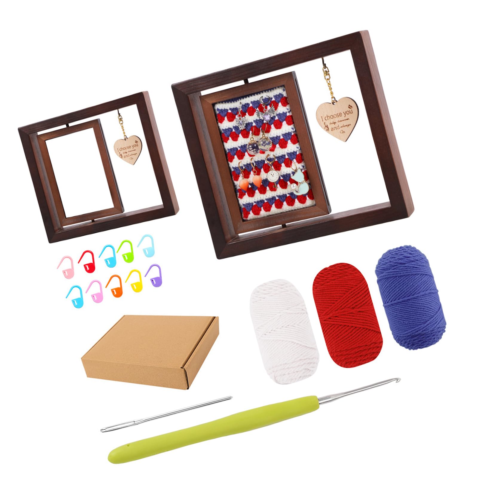 Snorvixre Yarn Crafting Set Included Step by Instruction Wood Frame Hook Yarn for Beginner Knitting Project Beginner Crochet with Wooden Frame and by Instructions