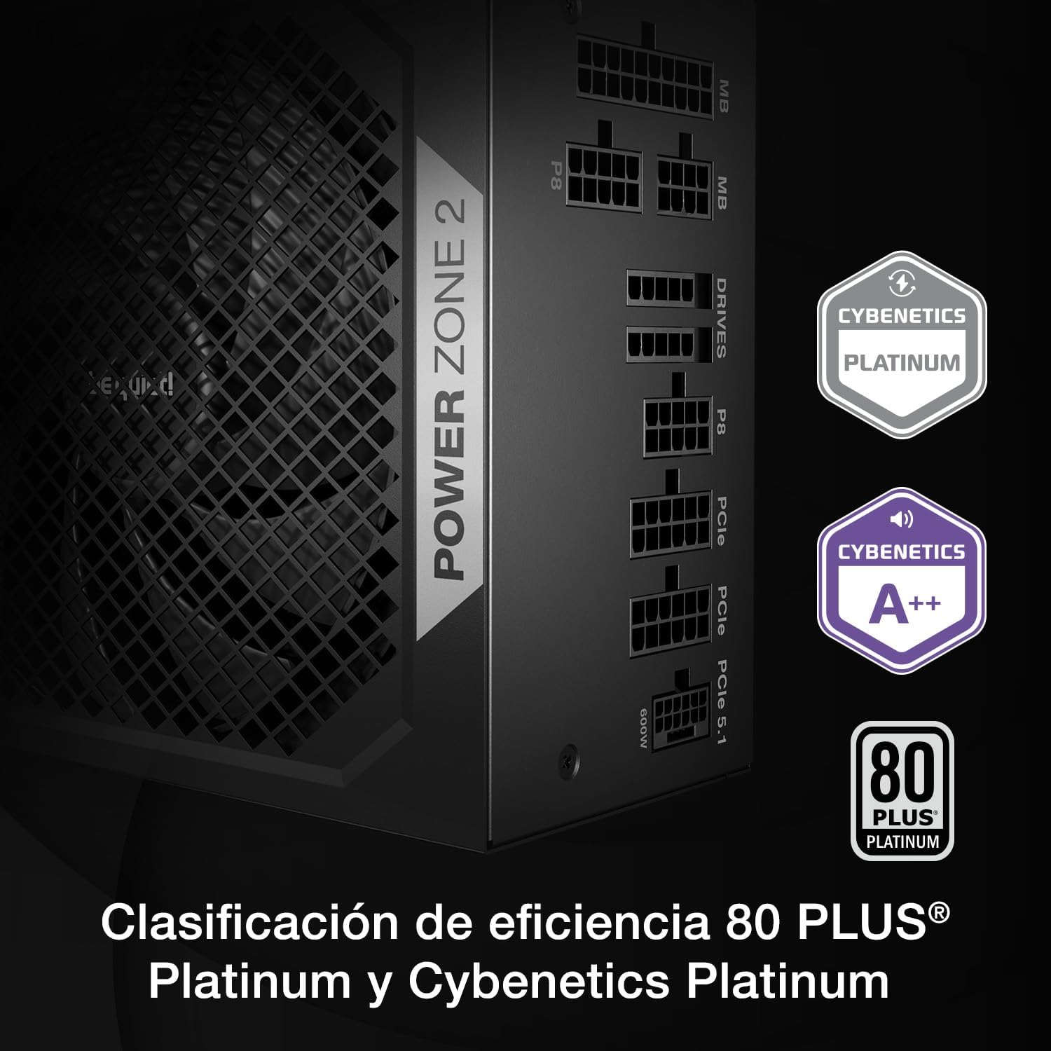 be quiet! Power Zone 2 750W Fuente de alimentación, 80 Plus® Platinum, Cybenetics Platinum, refrigeración semipasiva, Ventilador Pure Wings 3, ATX 3.1, PCIe 5.1, Conector 12V-2×6, raíl de 12 V 3
