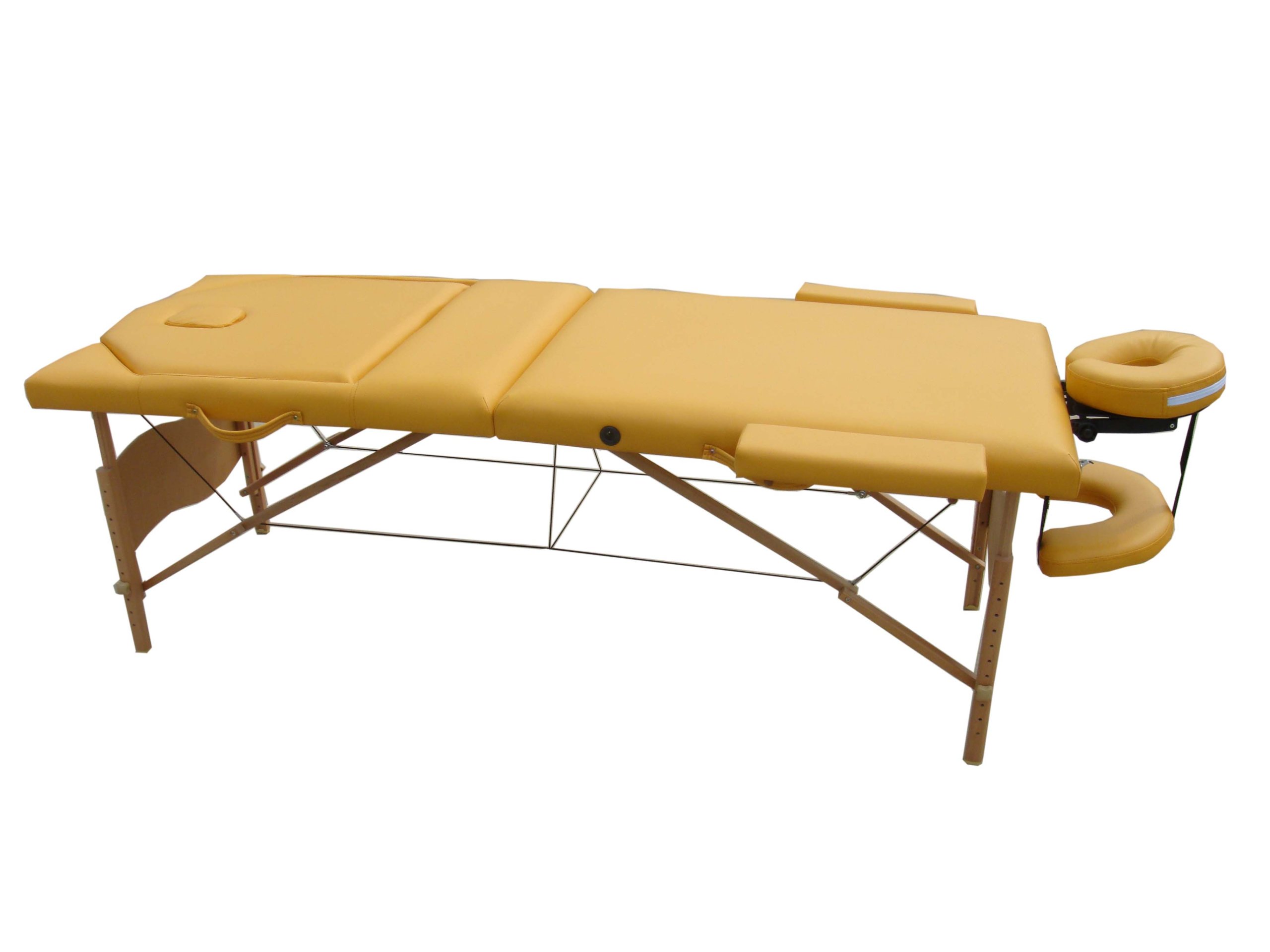 Mucola Massageliege 3 Zonen Massagetisch Holz| klappbar und höhenverstellbar | Portable Massagebank inkl. Zubehör Kopfstütze, Armlehnen und Tragetasche - Gelb