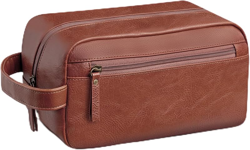 Necessaire de viagem Ezday em couro PU com divisórias e zíper, marrom