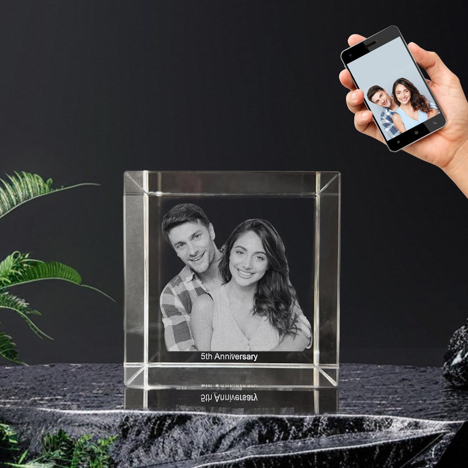 DUOYUN Personalized Crystal Photo Square - Optional 2D/3D Engraved, Custom Crystal Gifts with Your Own Photo, Valentines Day Anniversary Birthday Wedding Customized Gifts for Him/Her - Optional Base