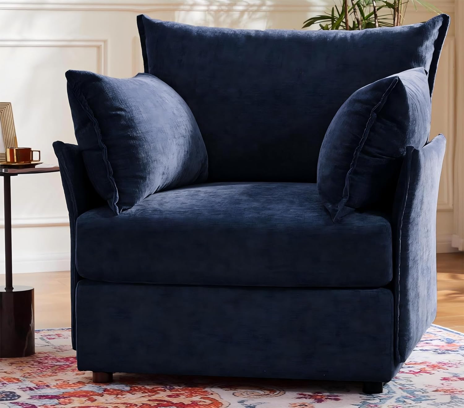 ABCASA Blue Oversized Accent Chair with Removable & Washable Chenille Cover, Modern Mid-Century Upholstered Armchair, Deep Seat Comfy Reading Chair for Living Room, Pet & Kid Friendly
