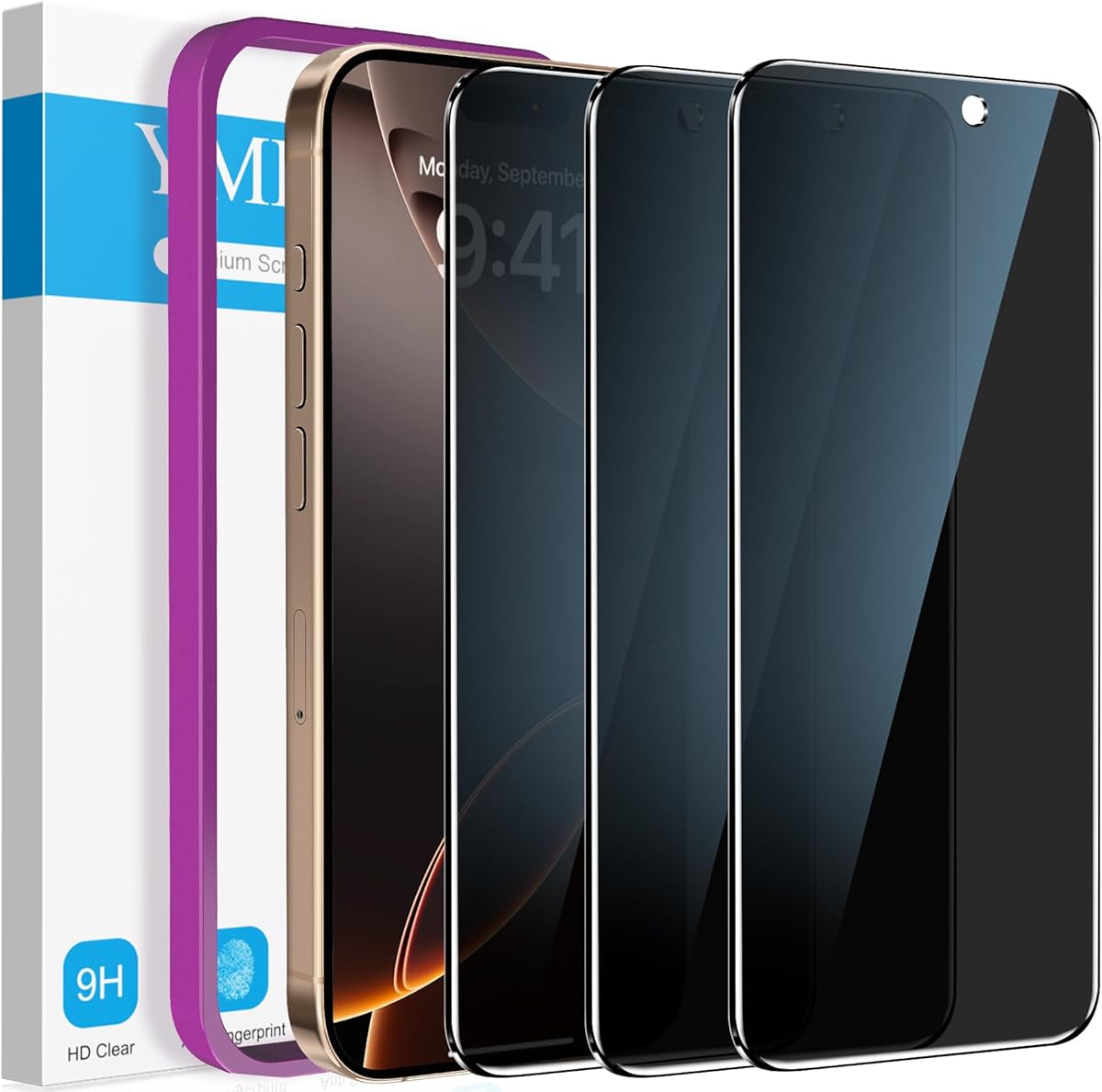 YMHML 3 Pack Compatible for iPhone 16 Pro Max Privacy Screen Protector Tempered Glass, Anti Spy Privacy Screen iPhone 16 Pro Max 6.9 Inch Accessories, Case Friendly Film, Easy Installation Tool