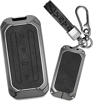 Smart Key Cover Case Fit for Jaecoo J5 2026 2025,Metal Car Key Shell Leather Key Fob Protector,with Keychain Lanyard,Black