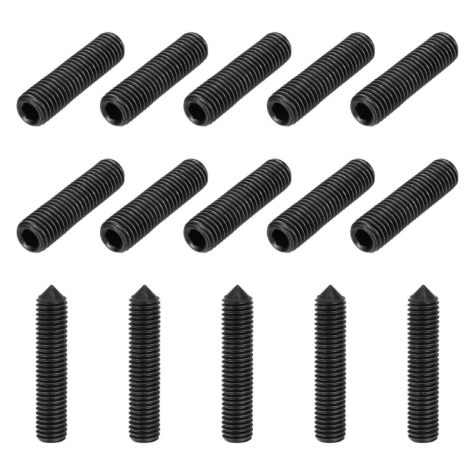 sourcing map 15 Pcs M10x50mm Cone Point Set Screws, Carbon Steel Hex Socket Grub Screws for Bathroom Fixtures Repair Furniture DIY Project