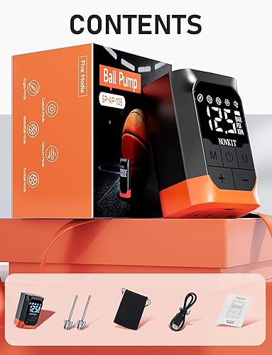 Miniatura 9 de Inflador y deflector eléctrico portátil con aguja plegable, bomba de aire de bola deportiva con batería recargable con manómetro para baloncesto,