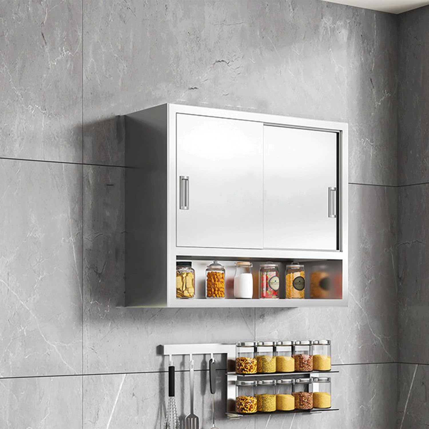 inless - Armario de acero con puertas, estantes multiusos que ahorran espacio para cocina, baño, balcón, unidad de pared a prueba de polvo, 80 x 70 x 35 cm, y Slish nizat Solut