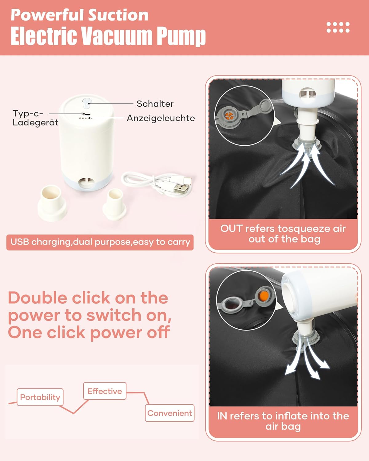 Vacuum Seal Compression Travel Backpack for Women Men Air Backpack Vacpack Travel Vacuum Bags with Pump Laptop Backpack with Shoe Compartment Carry On Suitcase Luggage Flight Approved Pink - Image 5