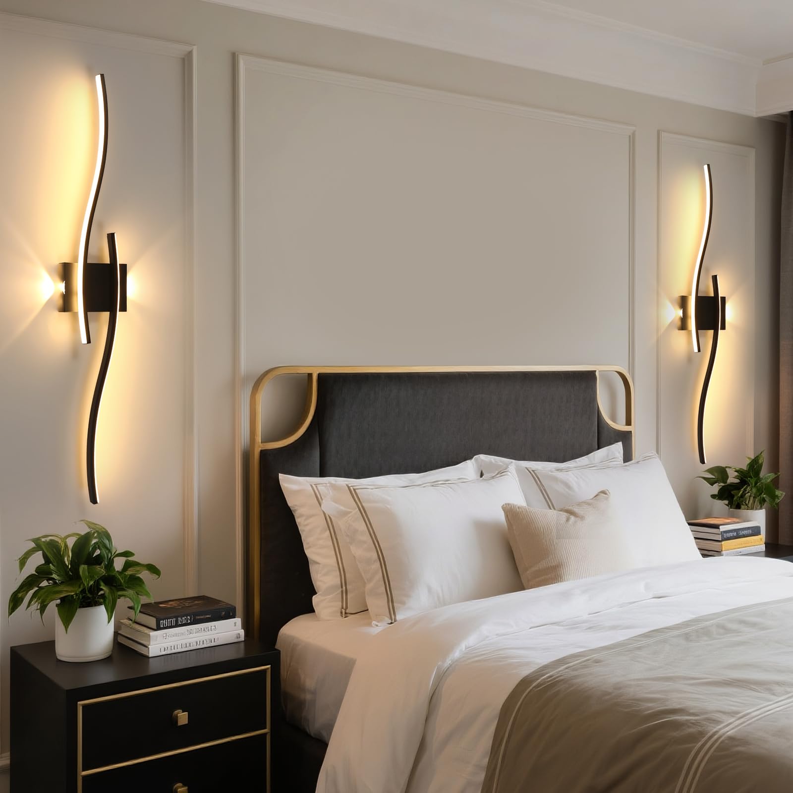 Goeco Applique da Parete Interno Dimmerabile 89CM 29W 3250LM Nero | 3000K-6500K Lampada da Parete LED con Telecomando Illuminazione Lunga con Funzione Memoria per Soggiorno Camera da Letto