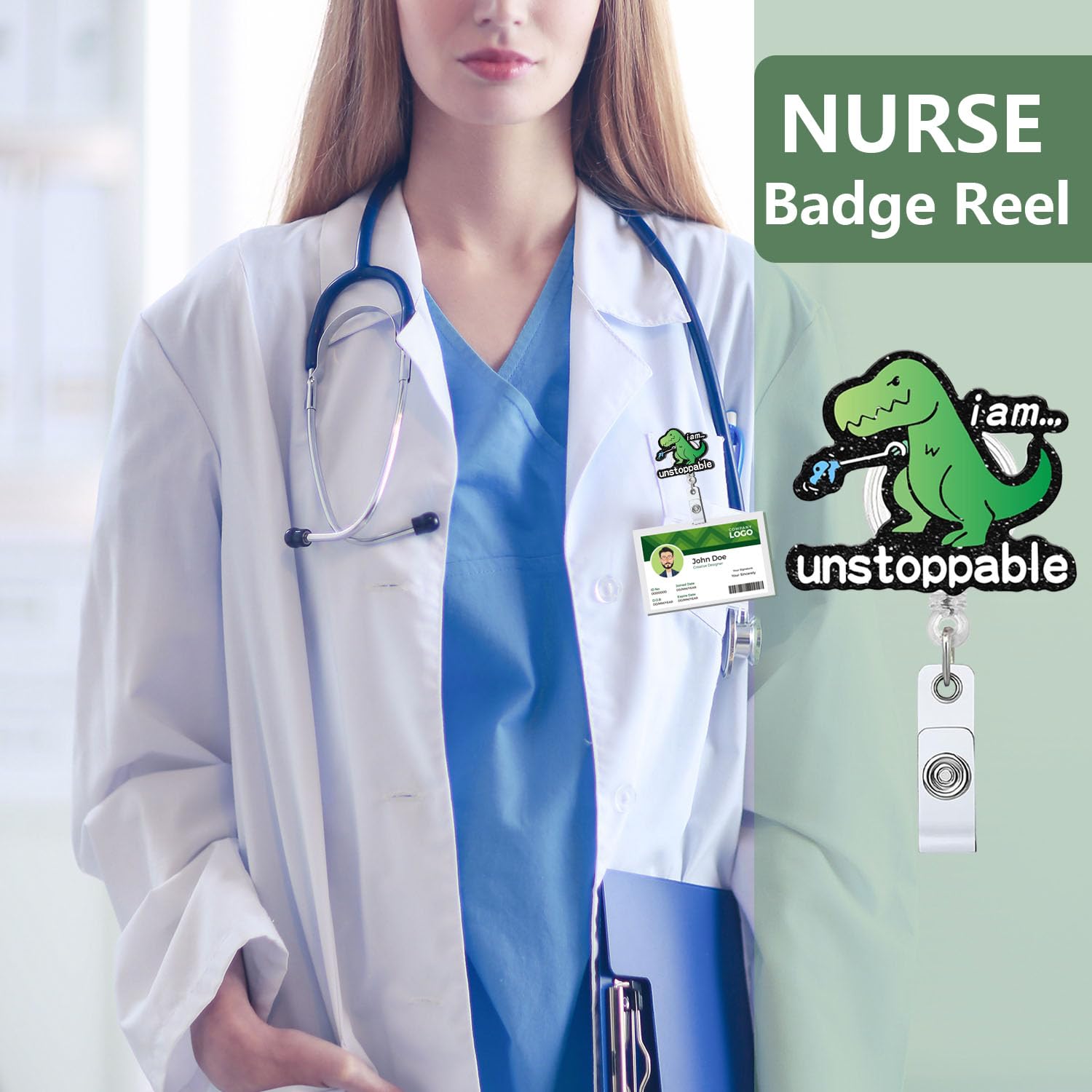 Funny Dinosaur Badge Reel For Nurses & Teachers – Retractable ID Holder With 24” Cord & Alligator Clip, Cute Office Accessory - View #7
