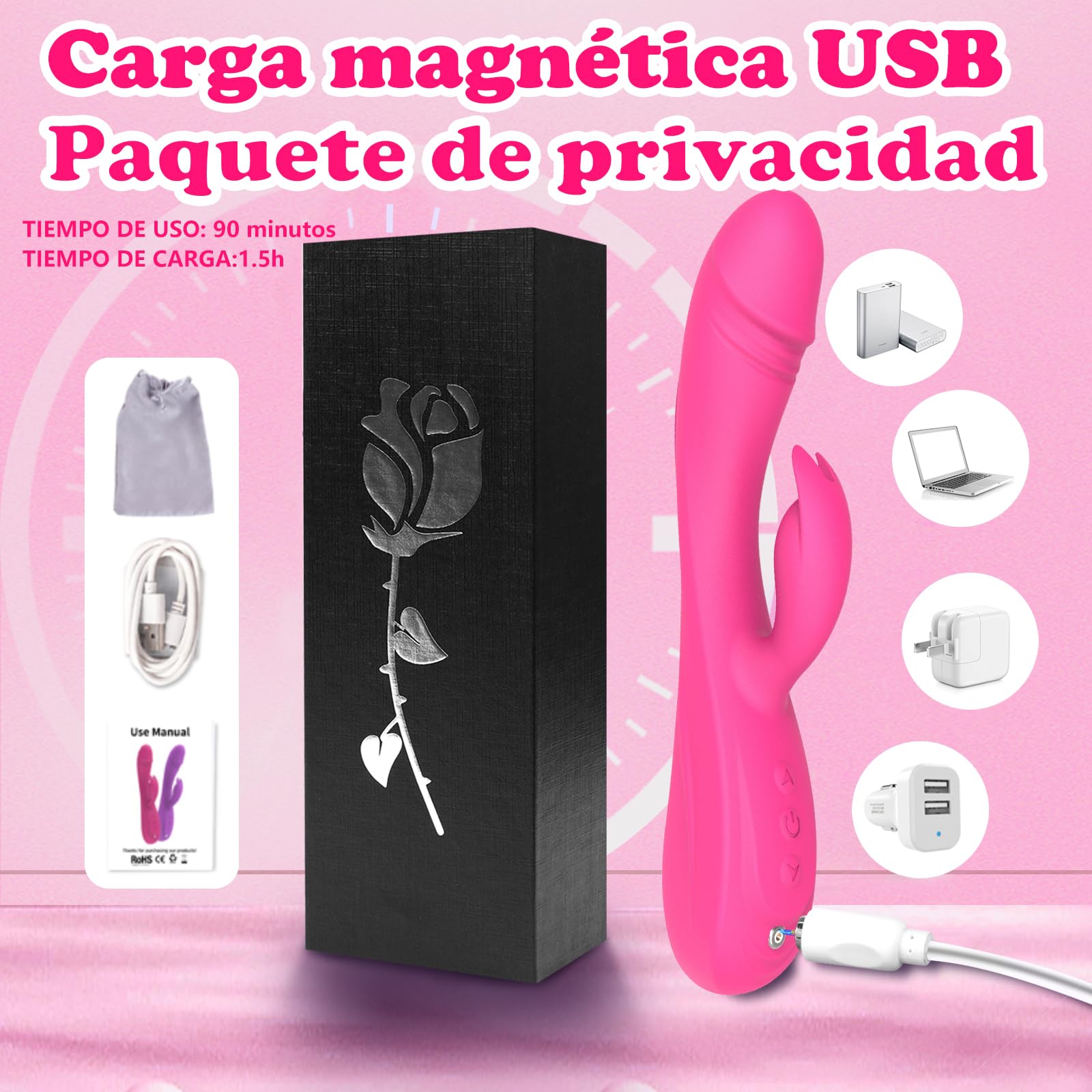 Conejo Vibrador Juguete Sexual 3en1 Consolador para Mujeres,7 * 7 Modos de Vibradores CKSOHOT 8.4'' Silicona Líquida Juguete Sexual Consoladores