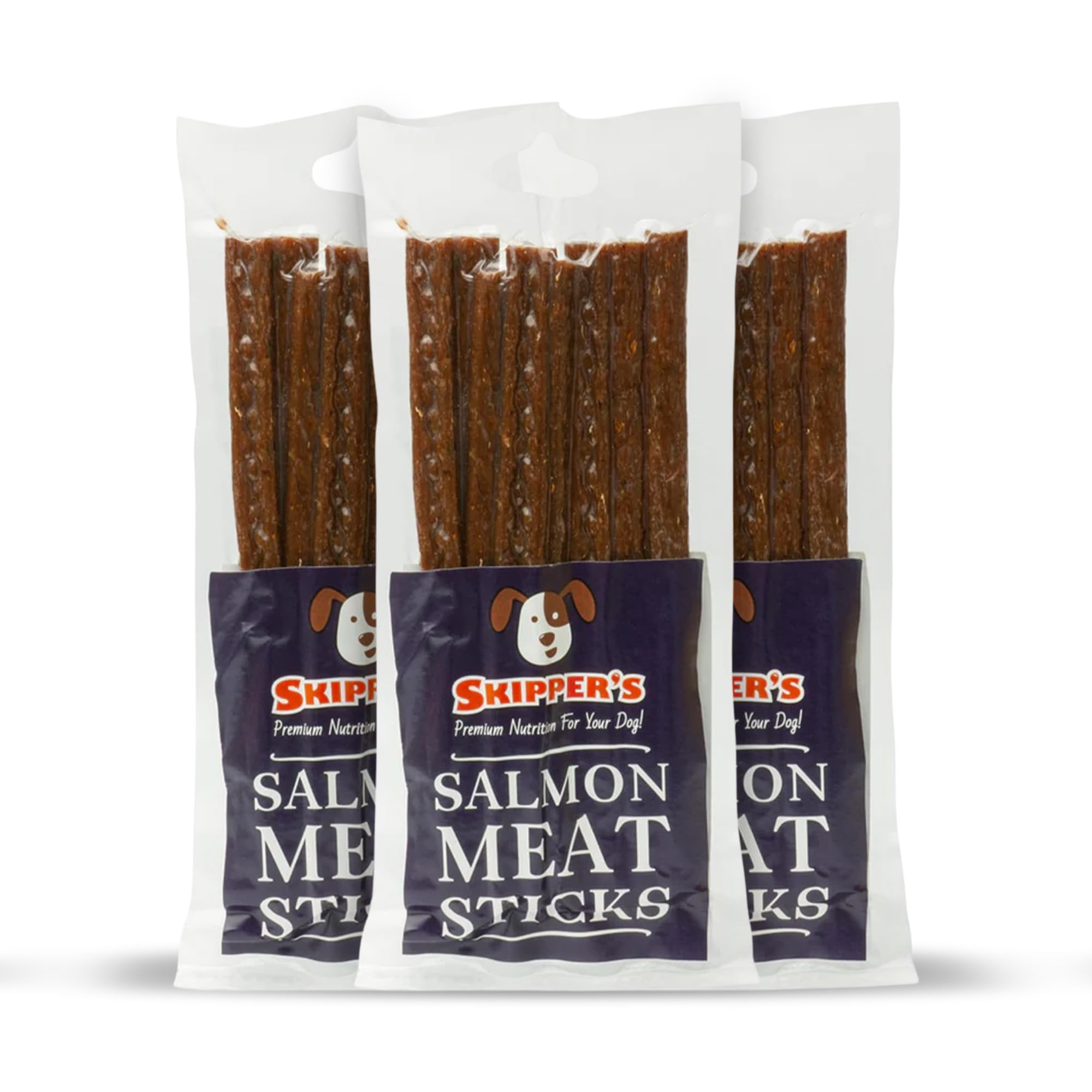SKIPPER'S Salmon Meat Sticks Dog Treats - 100% Natural & Gently Air-Dried, Soft & Chewy Sticks for Dogs, Essential Source of Omega 3 Fatty Acids, Great for Skin & Coat | 50g x 3 (150g)