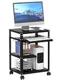 AV Presentation Cart with Keyboard Tray Mobile AV Cart Stand Metal Media Cart with Wheels for Projector Height Adjustable Computer Workstation Presentation Cart for School Classroom Office