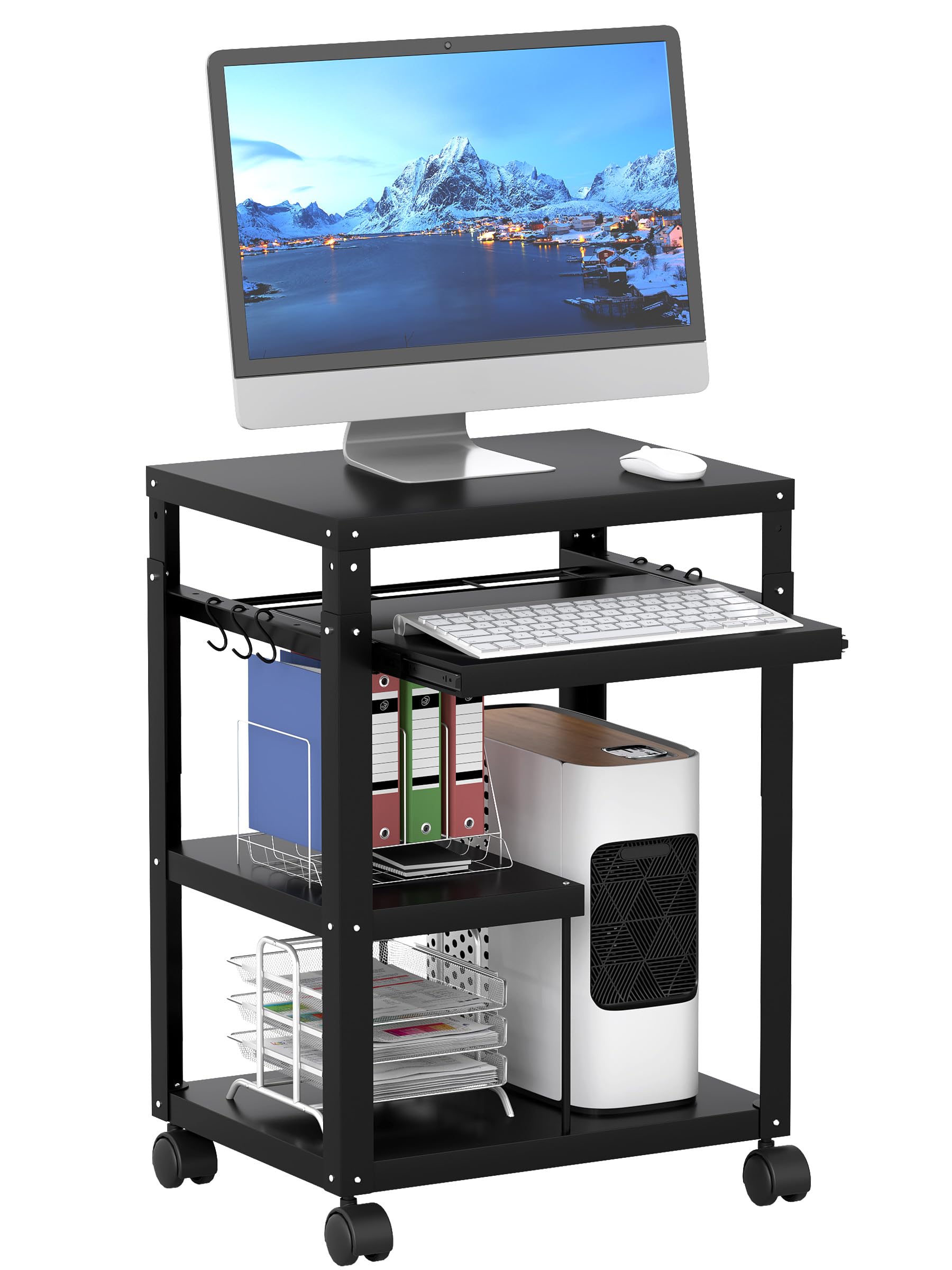 AV Presentation Cart with Keyboard Tray Mobile AV Cart Stand Metal Media Cart with Wheels for Video Projector Height Adjustable Computer Workstation Presentation Cart for School Classroom Office