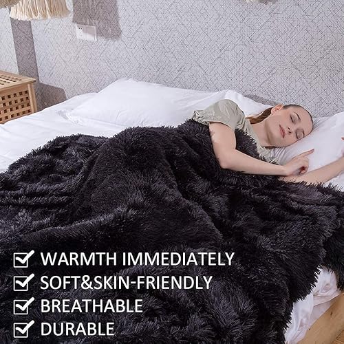 Miniatura 5 de YUSOKI Manta de Piel Sintética Tamaño Individual (Negro, 60" x 80"), Sin Almohadas, Invierno Ligera Afelpada Difusa Suave Acogedora Microfibra
