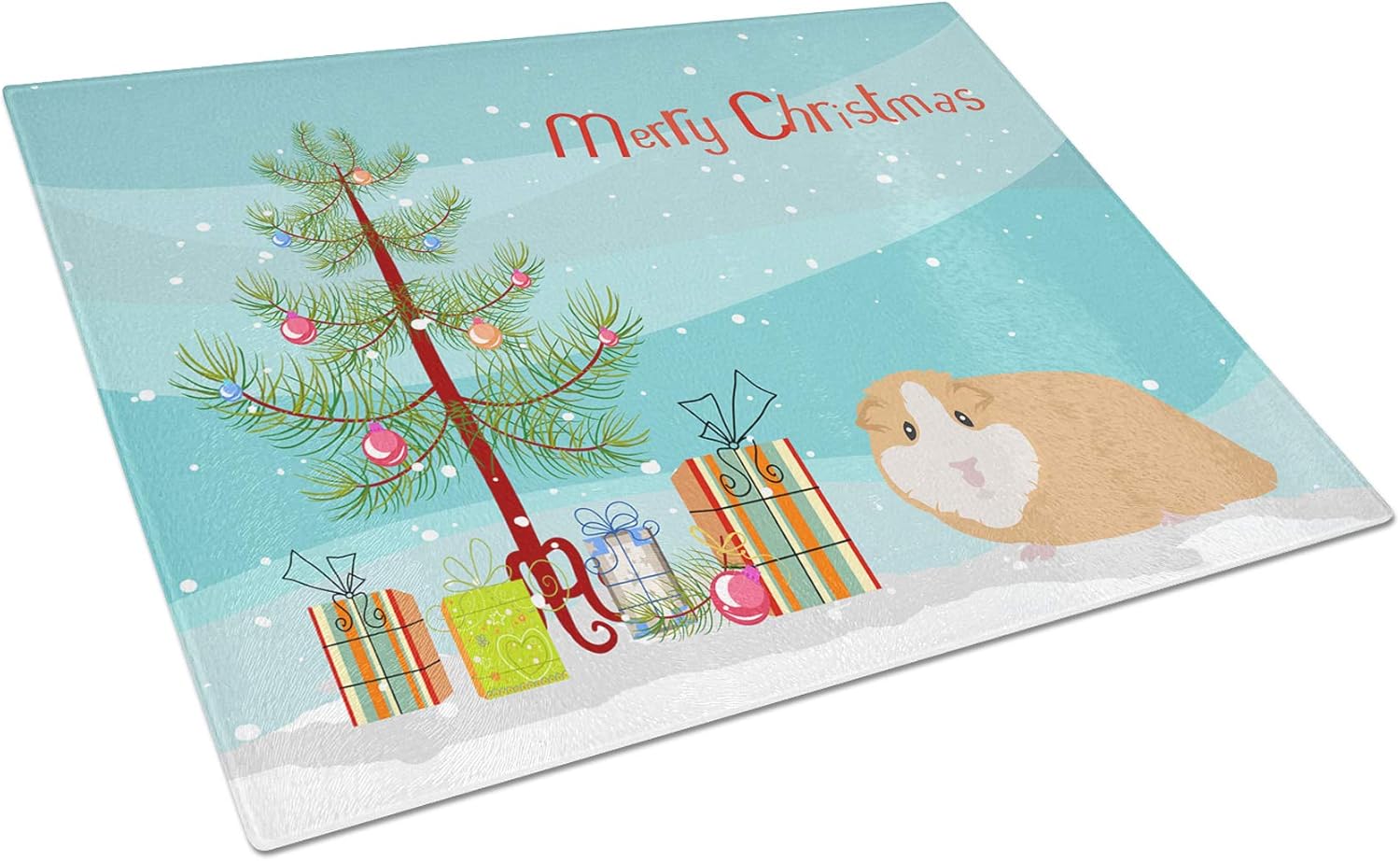 Caroline's Treasures CK4439LCB American Guinea Pig Merry Christmas Glass Cutting Board Large Decorative Tempered Glass Kitchen Cutting and Serving Board Large Size Chopping Board