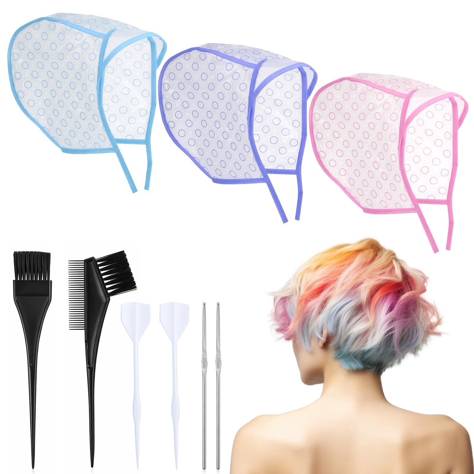 Highlighting Cap, Hair Bleach Caps Highlight Cap and Hook Coloring Frosting Dye Kit Tools Hair Highlighting Kit for Salon Dyeing Hairdressing