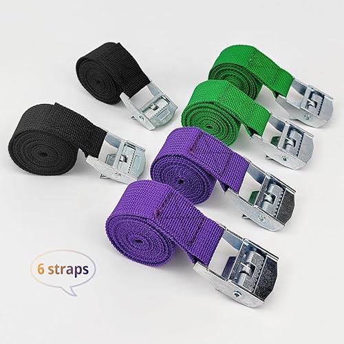 Miniatura 4 de Correa de amarre reutilizable de 2 pies x 1 pulgada, hebilla de leva ajustable, correas de amarre para bicicleta, kayak, equipaje, rieles de techo,