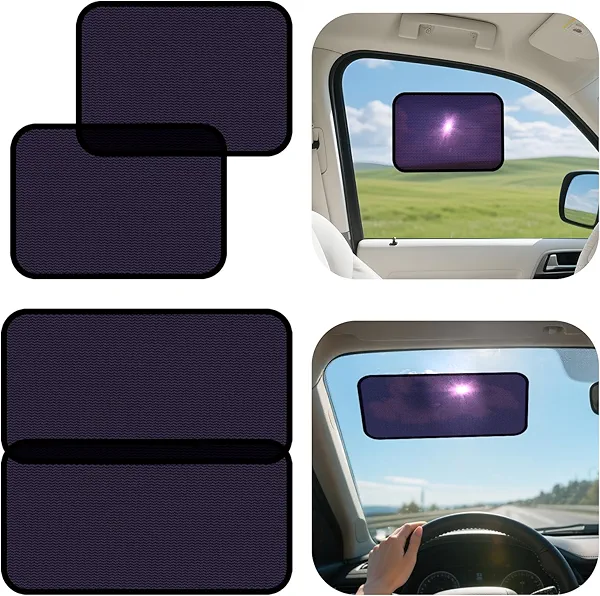 ZATOOTO Static Cling Car Sun Shade for Side Window & Windshield, 4 Pack Expandable Window Shade Sun Blocker Car Windshield Sunshade｜Reinforced Frame｜Anti-Glare｜(2 Pack, 9.84*7 in & 2 Pack, 15.7*7 in)