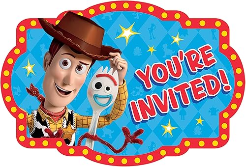 Amscan DisneyPixar Toy Story 4 - Invitación de papel postal, 4 14 x 6 14 pulgadas, multicolor, juego de 8