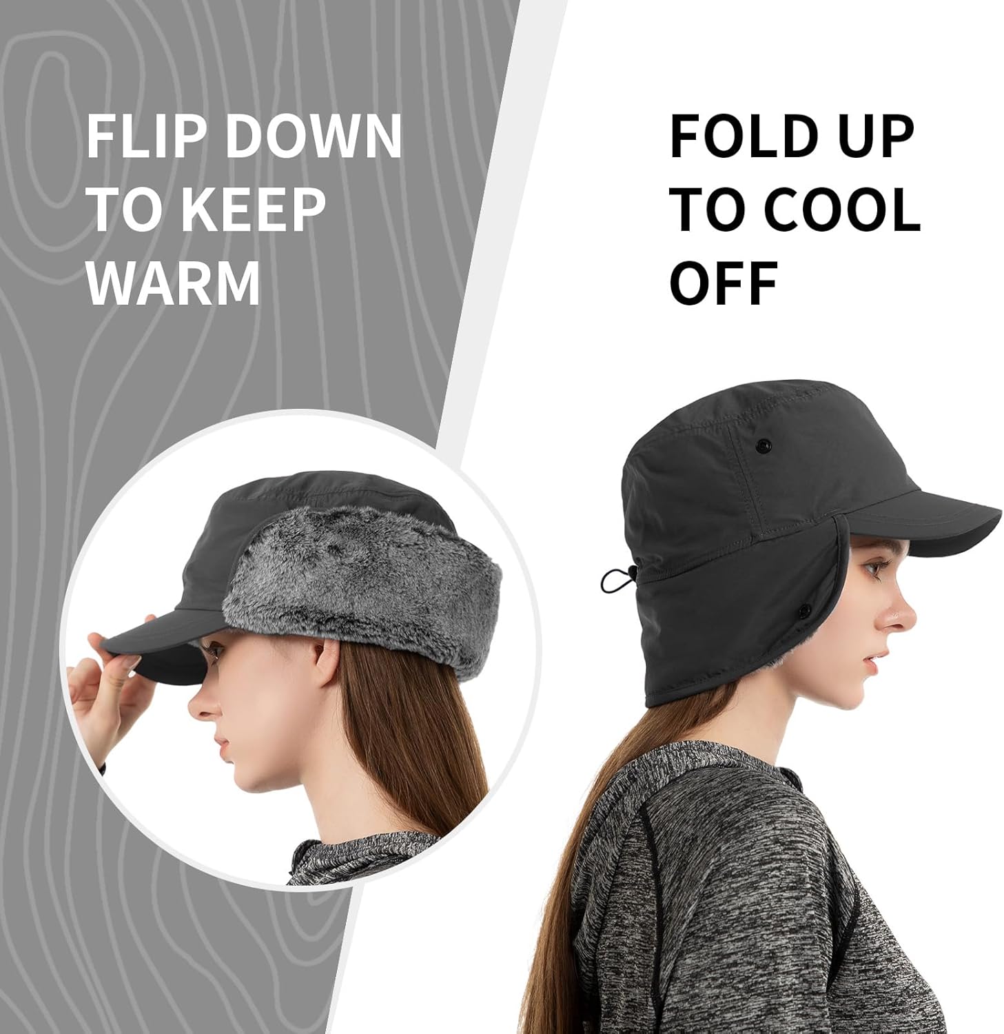 Mens Winter Hat with Ear Flaps Waterproof Winter Trapper Hat for Men Faux Fur Baseball Cap - Image 2