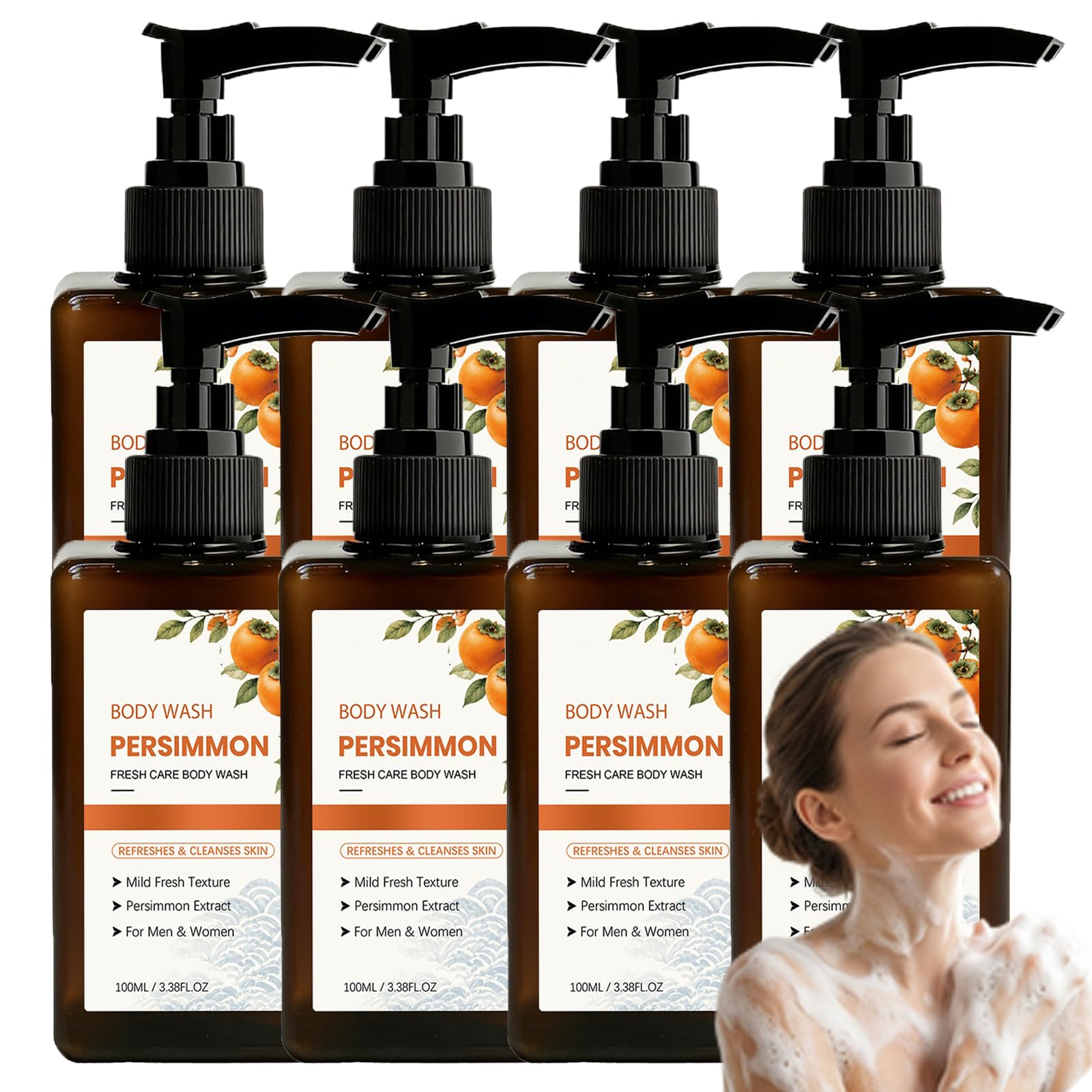 Lavaggio del corpo in cachi anziani, lavaggio del corpo sapone cachi con estratti tè verde cachi fermentati, idratante la pelle matura, sapone deodorante per corpo purificante profondo (8 pezzi)