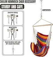 Vista 2 de Columpio colgante para silla hamaca, lona de tejido de algodón con kits de herramientas, máximo 330 libras, silla colgante XL para patio