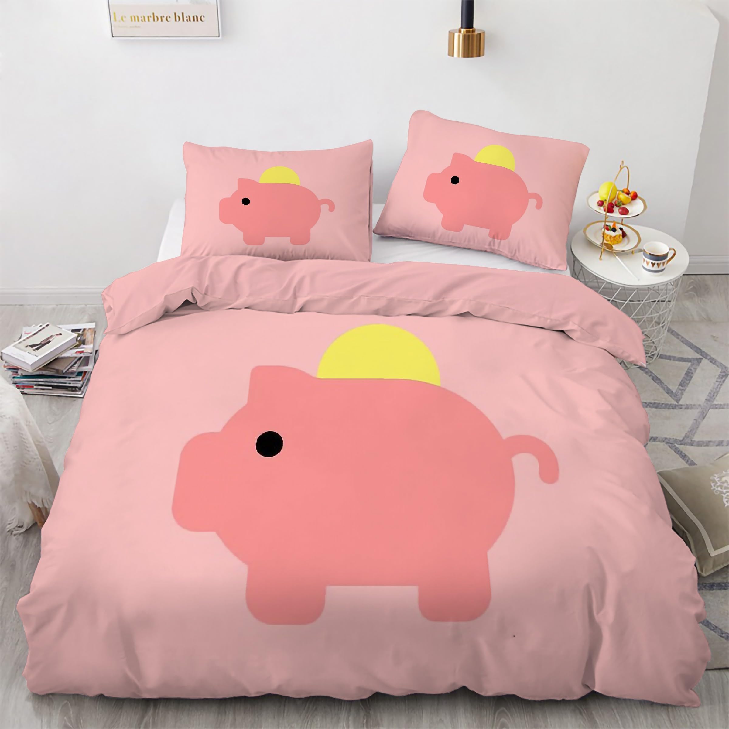 Housse de Couette 160x200 Porcin Rose Microfibre Douce avec Fermeture Éclair Kg6009