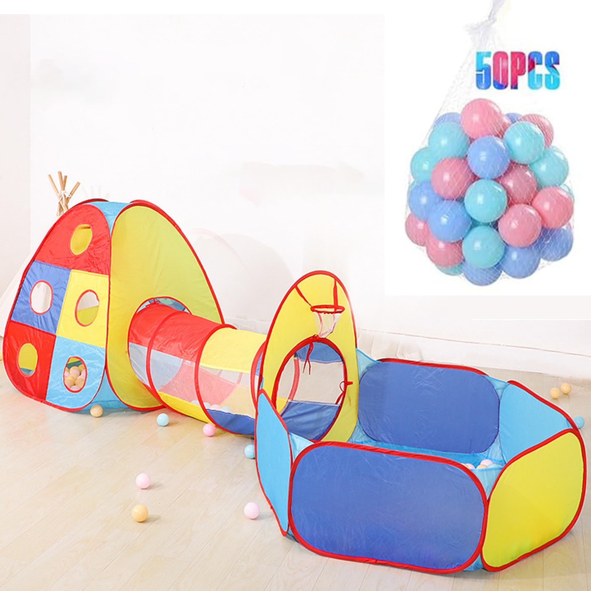 Kids Play Tent Pop Up Play Teepee Tent Crawl Tunnel Playhouse Ball Pit
