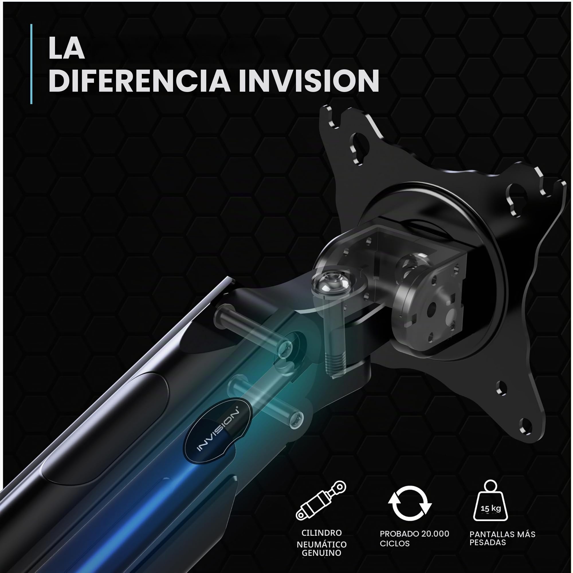 Invision Soporte de Brazo para Monitor para Pantallas 24-40" Abrazadera de Escritorio Ergonómica Ajustable en Altura VESA 75/100mm 2-15kg (MX450)