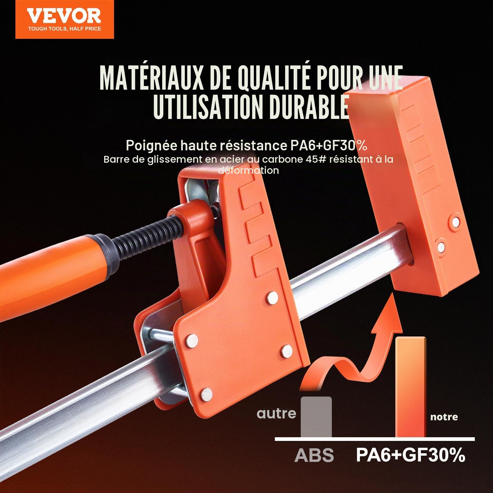 VEVOR Jeu de 2 Serre-Joints à Libération Rapide 145 cm, Serrage Parallèle, avec Limite de Charge 499 kg, Pression Uniforme, en Plastique et Acier au Carbone, pour Charpentier Menuisier Métallurgie