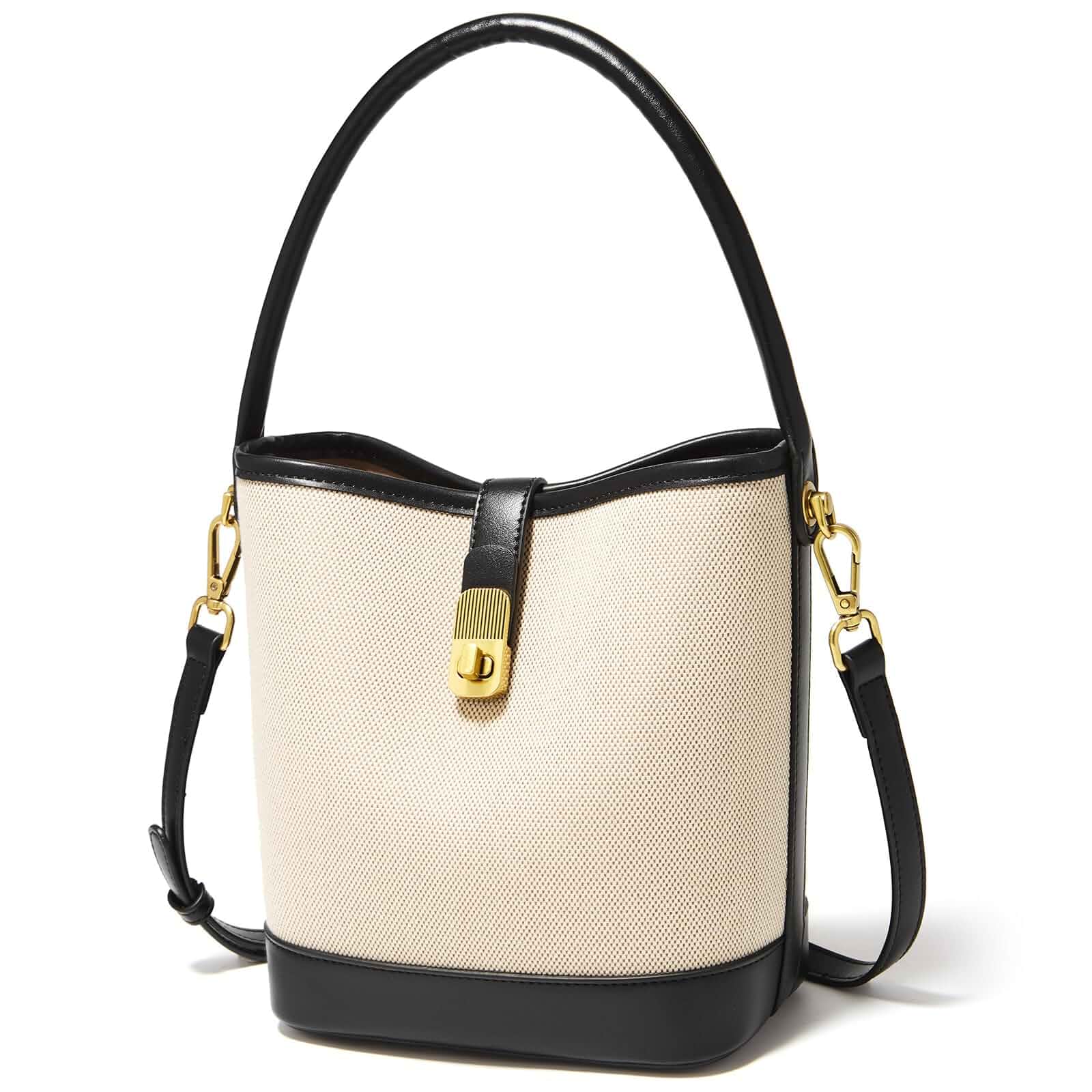 FOXLOVER Coated Canvas Bucket Bags for Women Crossbody Purses Removable Shoulder Strap, Mini and Cute, Designer and Trendy, Soft Casual for Everyday Travel