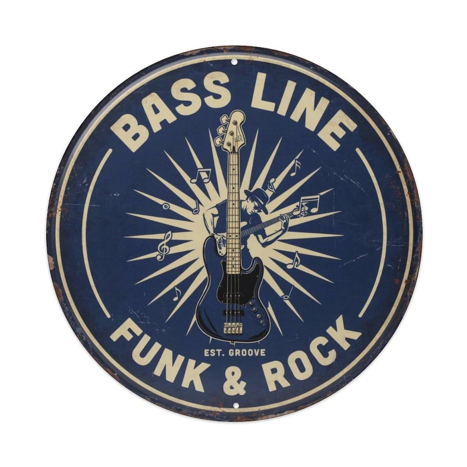 Electric Bass Guitar Round Metal Tin Sign Plaque