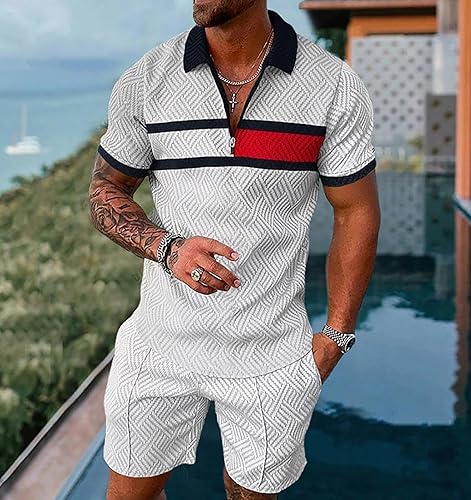 Miniatura 45 de Conjunto deportivo de 2 piezas para hombre, conjunto de pantalones cortos de verano de moda, camiseta polo casual de manga corta y pantalones cortos
