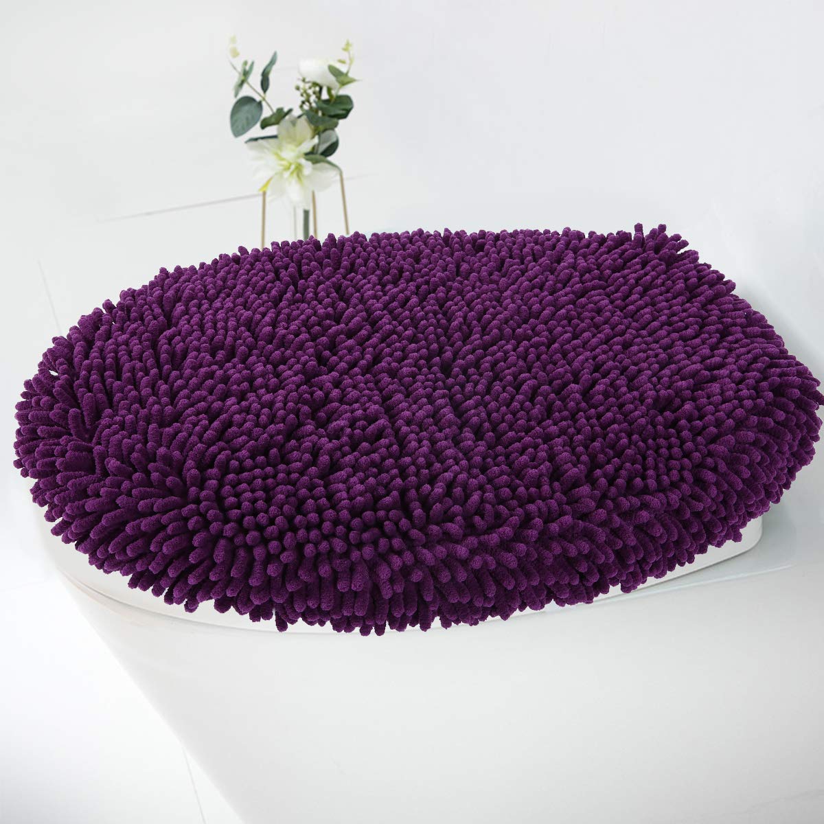 MAYSHINE Seat Cloud Bath Washable Shaggy Microfiber Standard Toilet Lid Covers for Bathroom -Plum