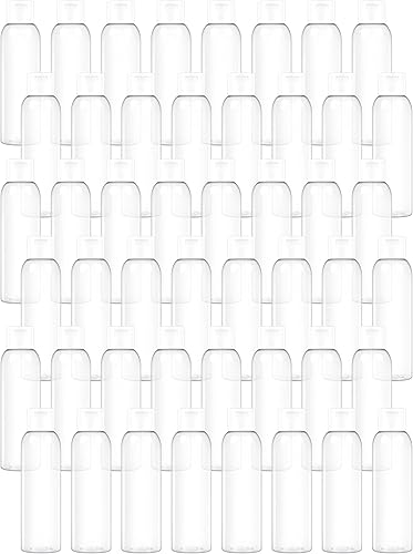 Botellas de plástico transparente de 4 onzas con tapas abatibles, paquete de 48 recipientes de viaje reutilizables para champú, acondicionador,