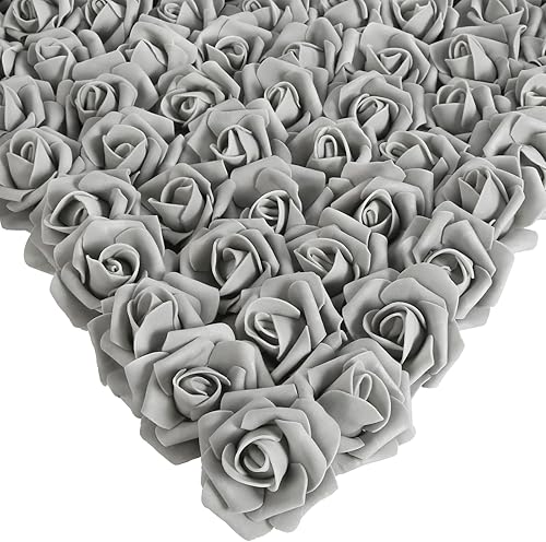 Rosas de espuma, 200 rosas artificiales grises de 1.97 pulgadas, cabezas de rosas falsas para manualidades, bodas, fiestas, decoración del hogar