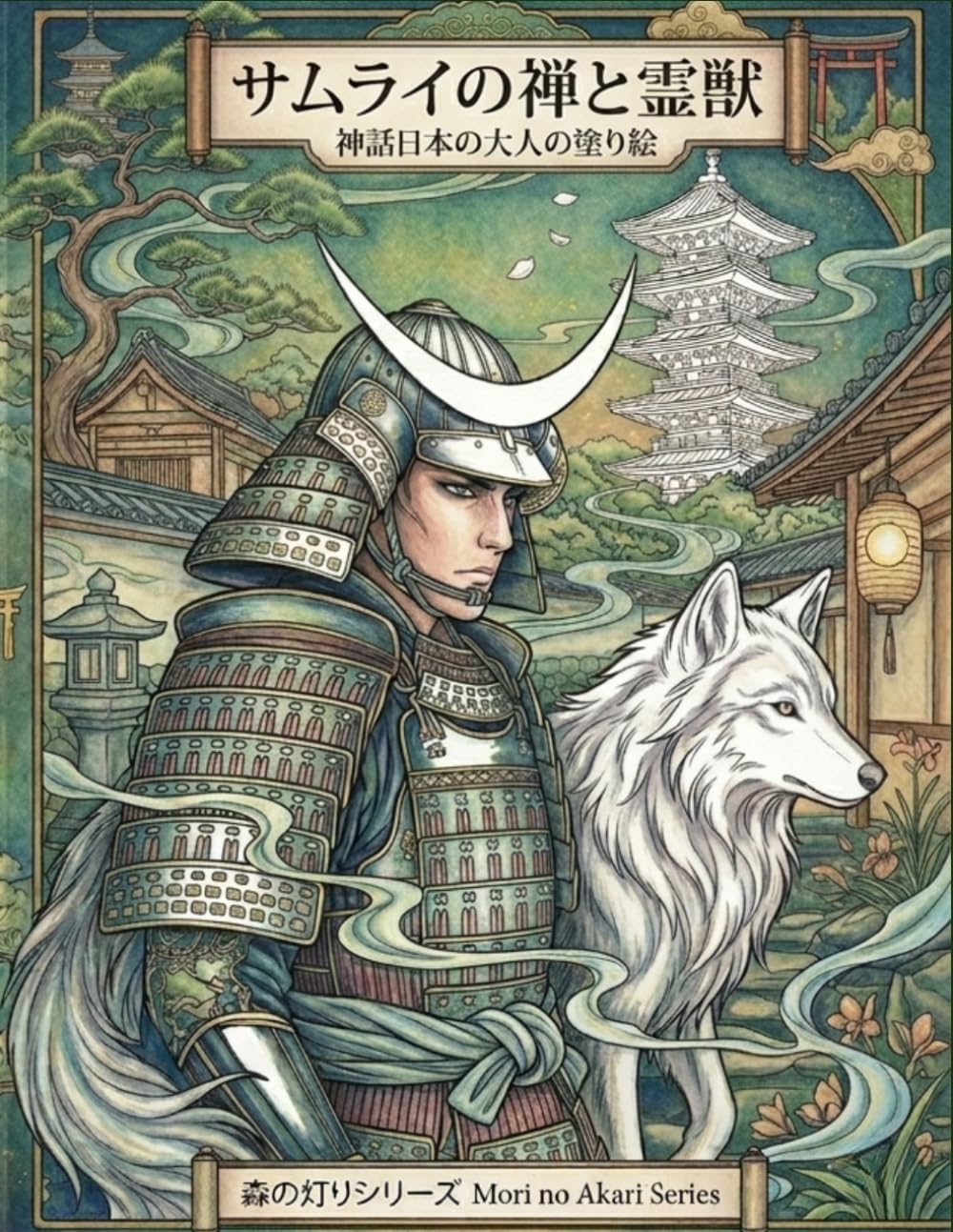 戦国の静寂と霊獣の守護：和風ファンタジー大人の塗り絵: 武将と狼が紡ぐ、癒やしと集中力を高める日本の風景。 (森の灯りシリーズ)