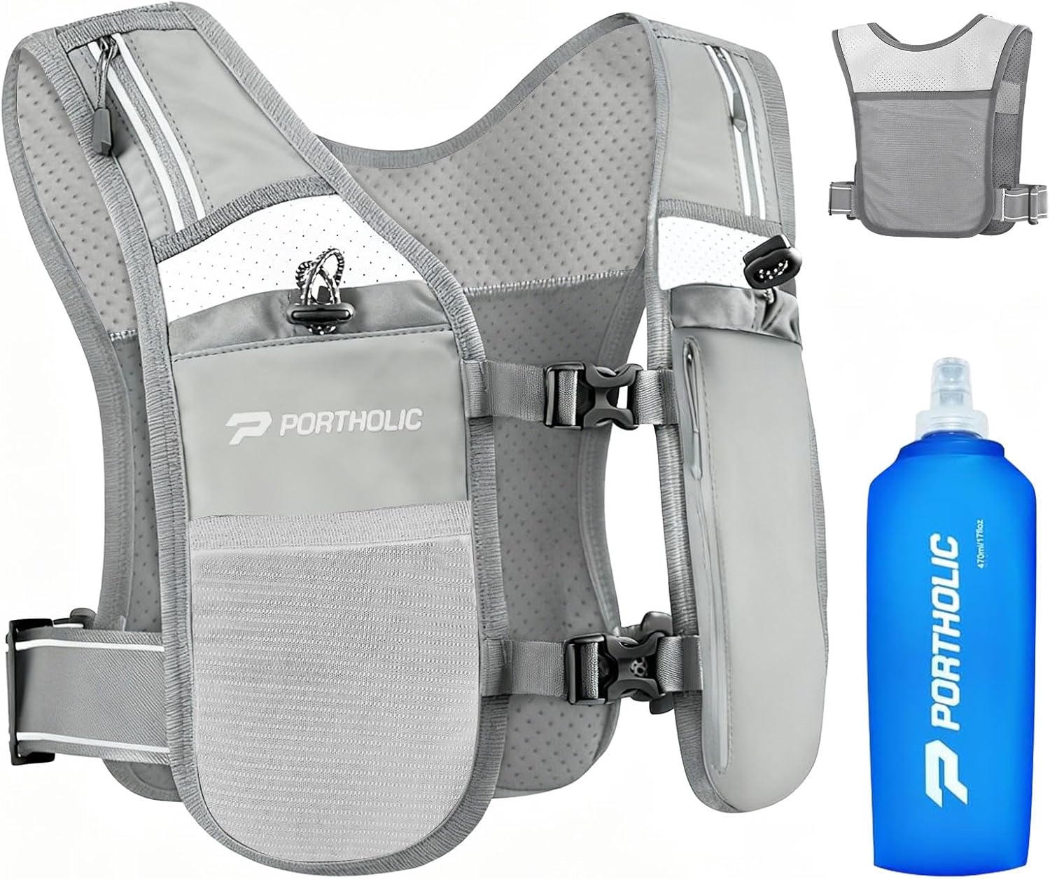 PORTHOLIC Running Vest for Women Men with 17oz Water Bottle |Adjustable Hydration Vest|Reflective |Lightweight |6 Pockets |Breathablefor Running Accessories for Hiking PORTHOLIC Running Vest for Women Men with 17oz Water Bottle |Adjustable Hydration Vest|Reflective |Lightweight |6 Pockets |Breathablefor Running Accessories for Hiking