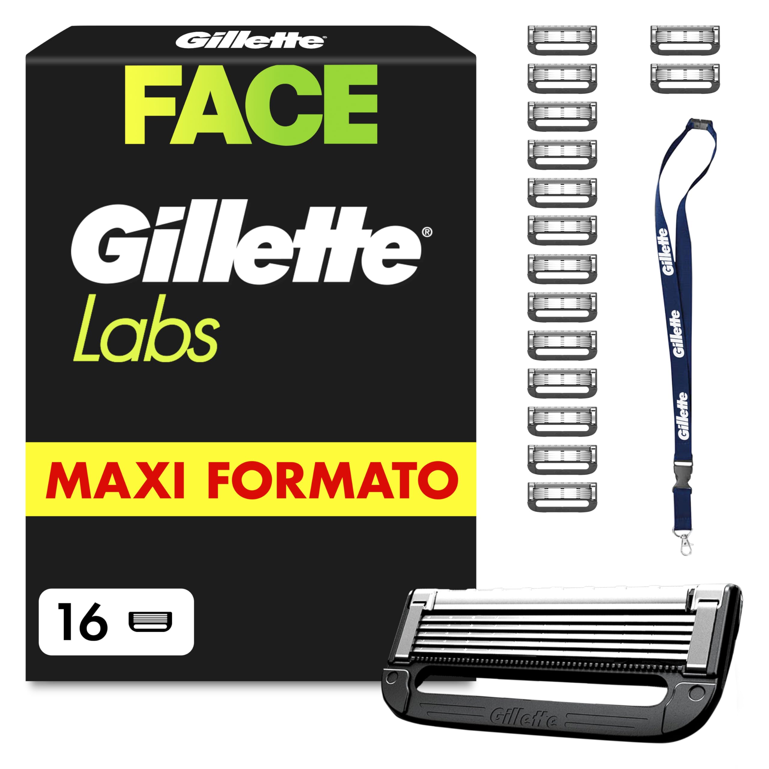 Gillette Labs Lamette, 16 Cartucce per Rasoio Barba Uomo, Multicolore