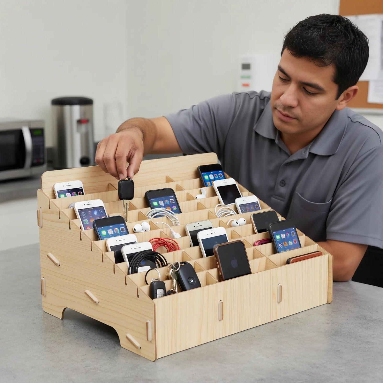 SOIMISS Handy-Aufbewahrungsbox mit 30 Fächern – Handyhalter aus Holz für Klassenzimmer, Schulungen & Seminare – Smartphone-Ablagebox – Telefon Organisator für Klassenzimmer & Büro (30)